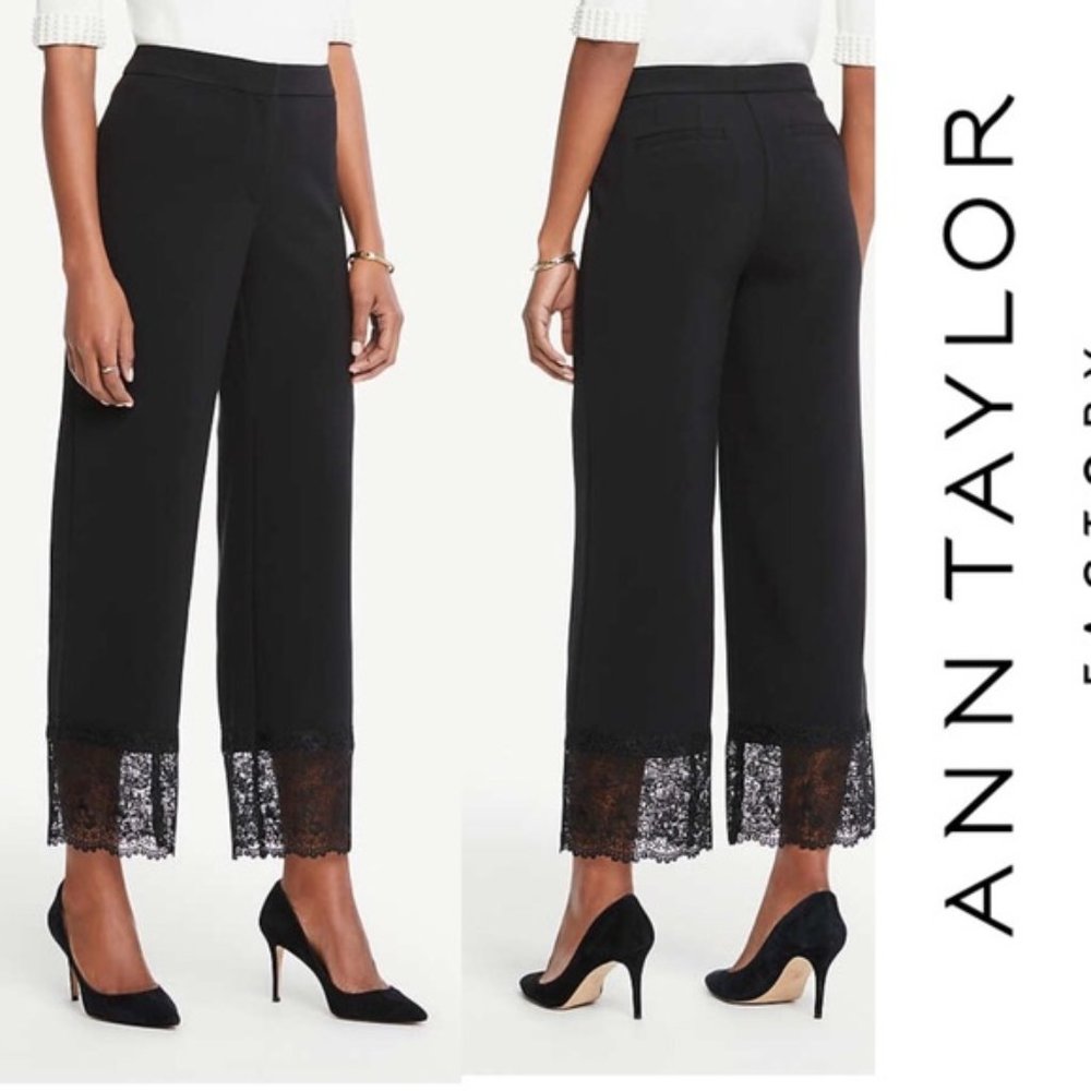 Ann Taylor Silk Pants with Embroidered Eyelet Hem